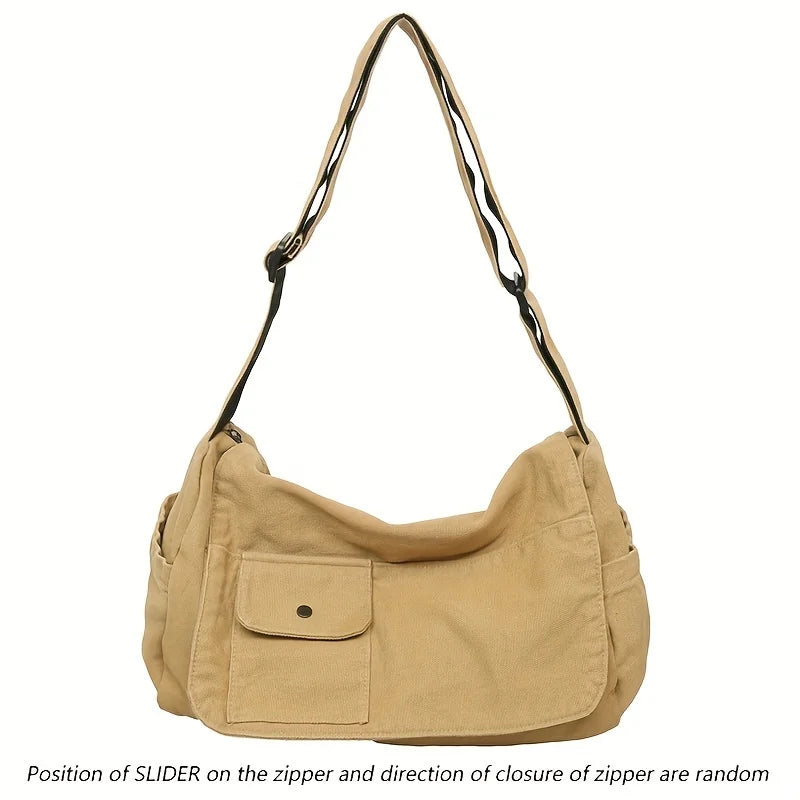 Casual Canvas Messenger Bag Versatile Flip Large Capacity Shoulder Book Bag For Student Adjustable Crossbody Bag For Men Women