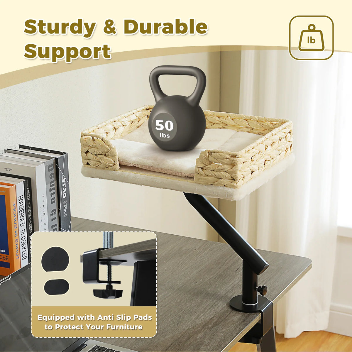 PAWZ Road Adjustable Cat Desk Bed With Plush Hammock