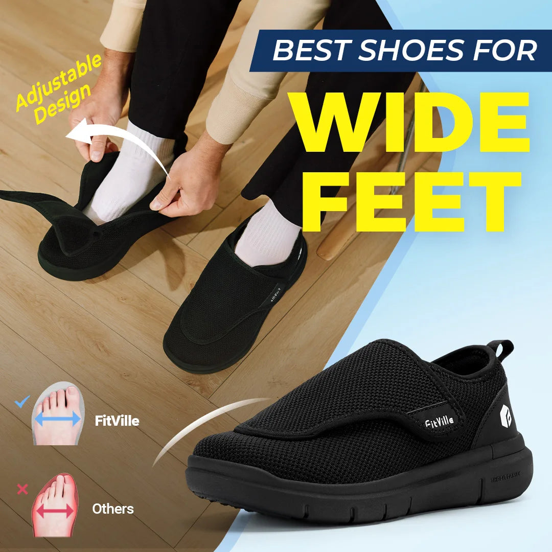 FitVille Extra Wide Men's Diabetic Shoes for Elder Orthopedics Feet Swollen Adjustable Walking Shoe Elderly Foot Pain Relief