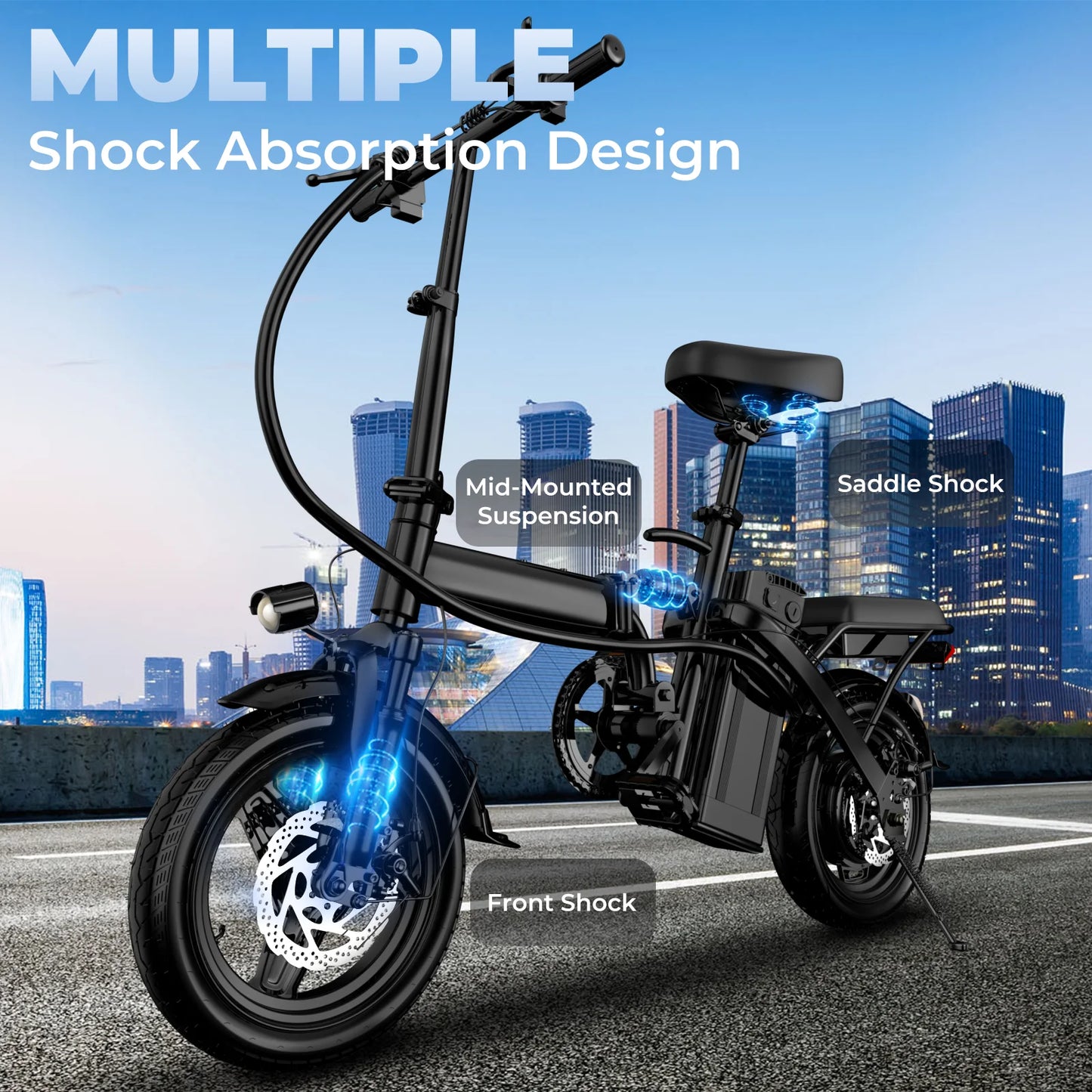 1Year Warranty 500W Adult Electric Bike 20MPH 48V10.4Ah with Dual Disc Brake 14 Inches Folding Electric Bike 22 Mile Range