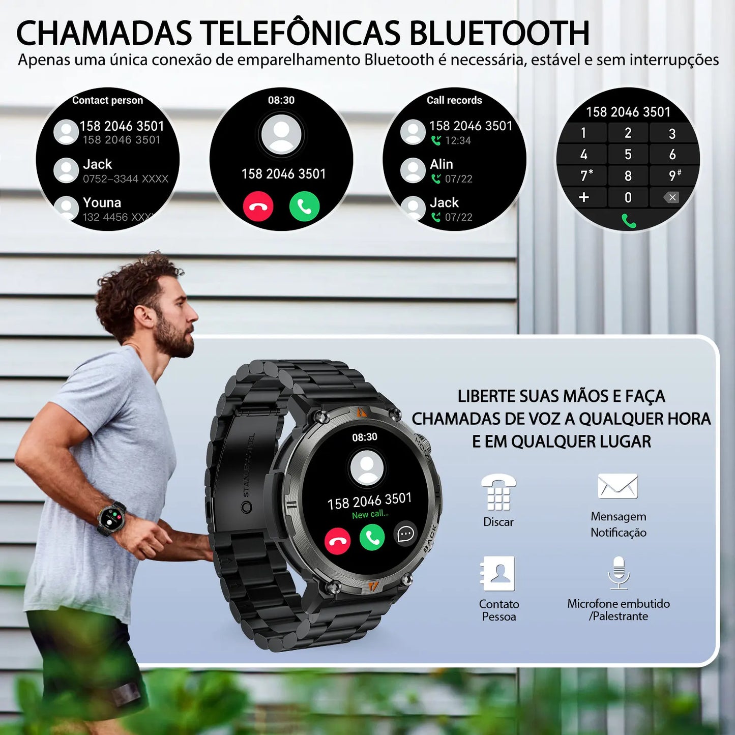 EIGIIS KE3 2025 New Bluetooth Call Smartwatch for Men Full Touch Screen with Health Monitor Heart Rate Flashlight Smart Watch