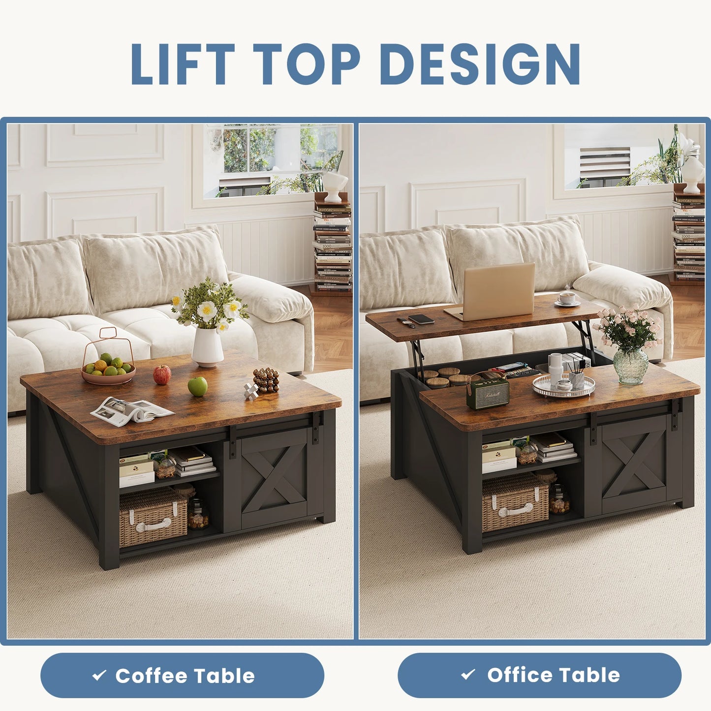MCQ 31.5IN Wood Lift Top Coffee Tables Square Living Room Adjustable Storage Shelf Easy Lift Or Lower For Tea Dining Tables