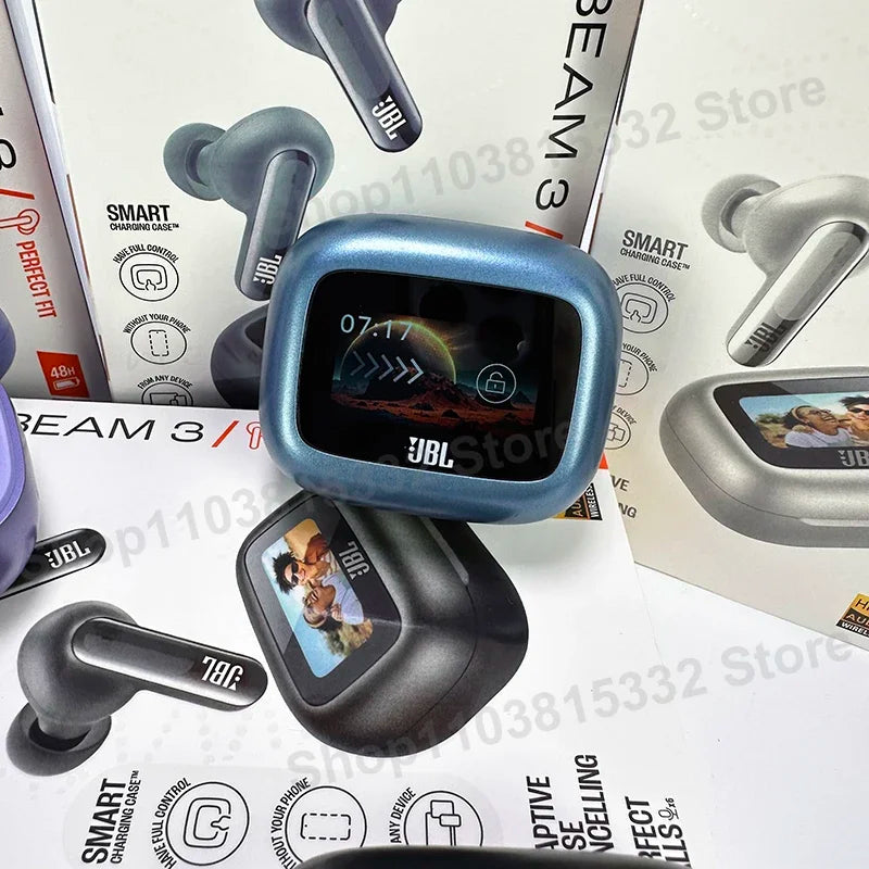 Original JBL Live Beam 3 True Wireless Bluetooth Earbuds with LED Smart Display Box Headphone Noise Cancelling Earphones Beam3