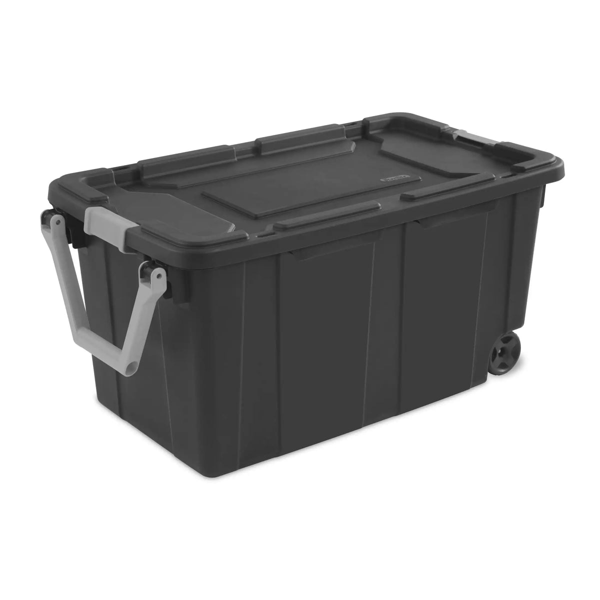 Sterilite Extra Large Storage Bin, 40 Gallon Wheeled Plastic Storage Container with Handle, Black, Pack of 2, Industrial