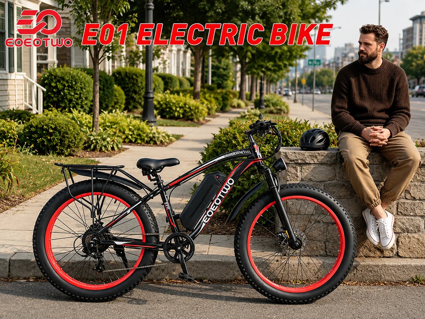EOEOTWO 26" Fat Tire Electric Bike for Adults, 1000W Motor 1500W Peak, 48V 15Ah Battery, 34 MPH Max Speed, Up to 60 Miles Long Range