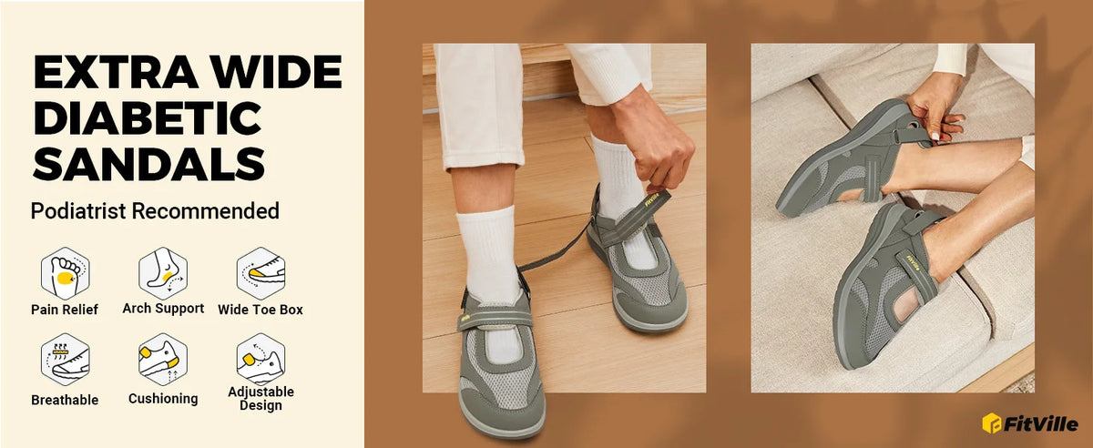 Fitville Women's Sandals Mary Jane Casual Shoes Widened Toe For Swollen Feet Lightweight Breathable Outdoor Elderly Shoes Sandal