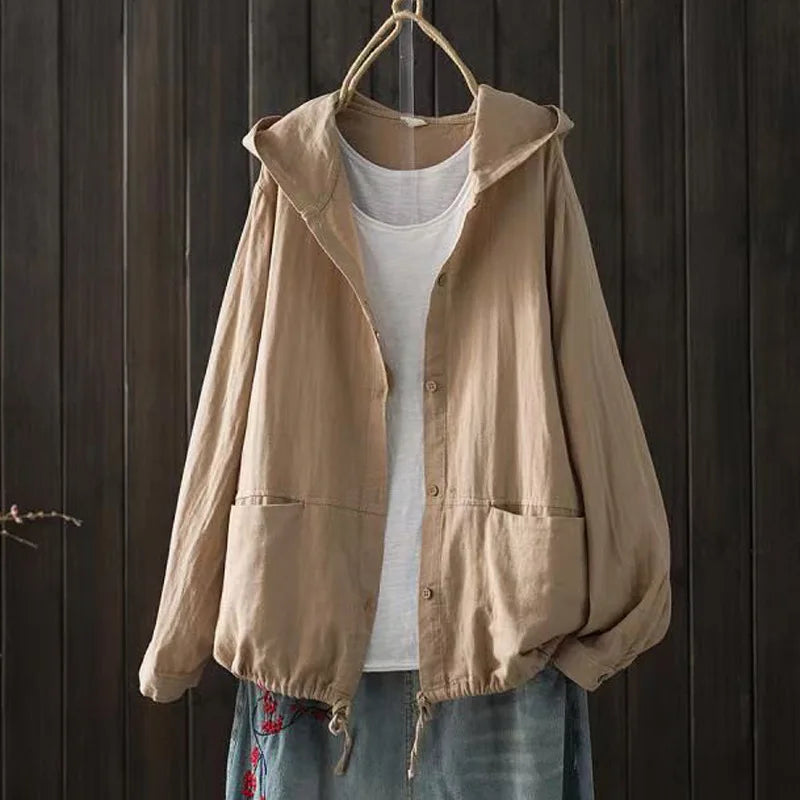 Large size blouses for women hoodies Japan style long sleeve solid shirts cotton hooded tops cardigan plus size women's clothing