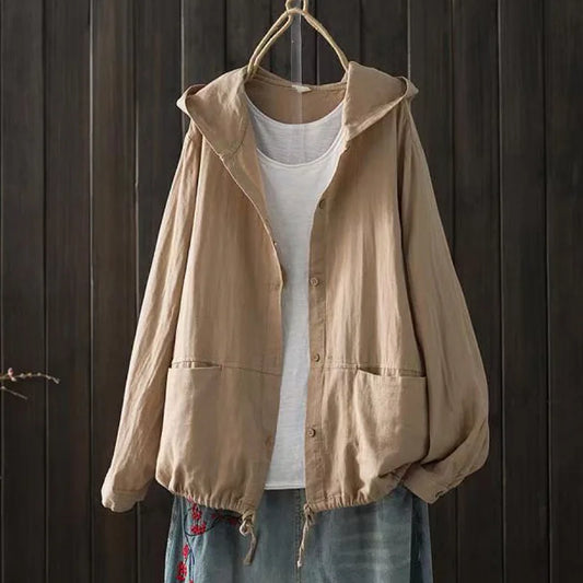 Large size blouses for women hoodies Japan style long sleeve solid shirts cotton hooded tops cardigan plus size women's clothing
