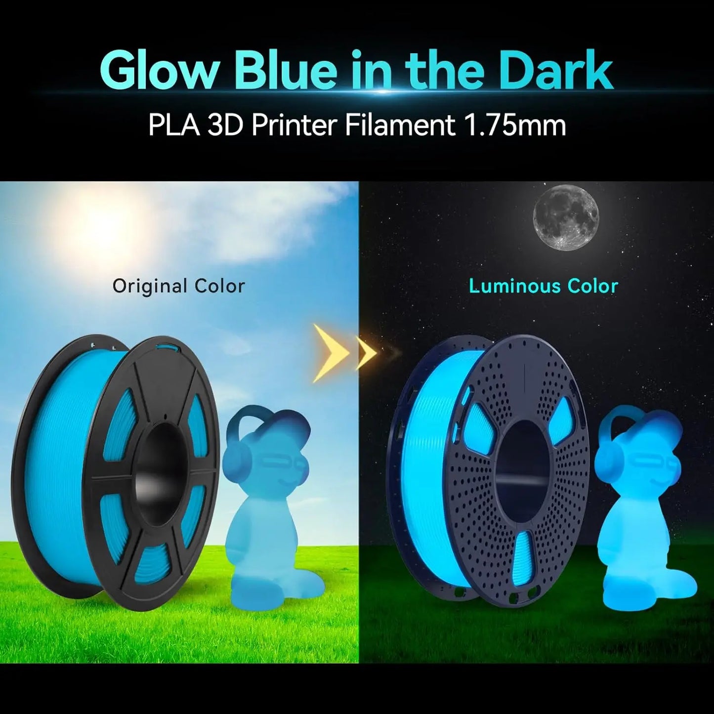 SUNLU PLA Glow in Dark PLA Filament Neatly Wound Luminous 1.75mm 1KG/Roll Fit Most FDM 3D Printer Fast Shipping EU Warehouse