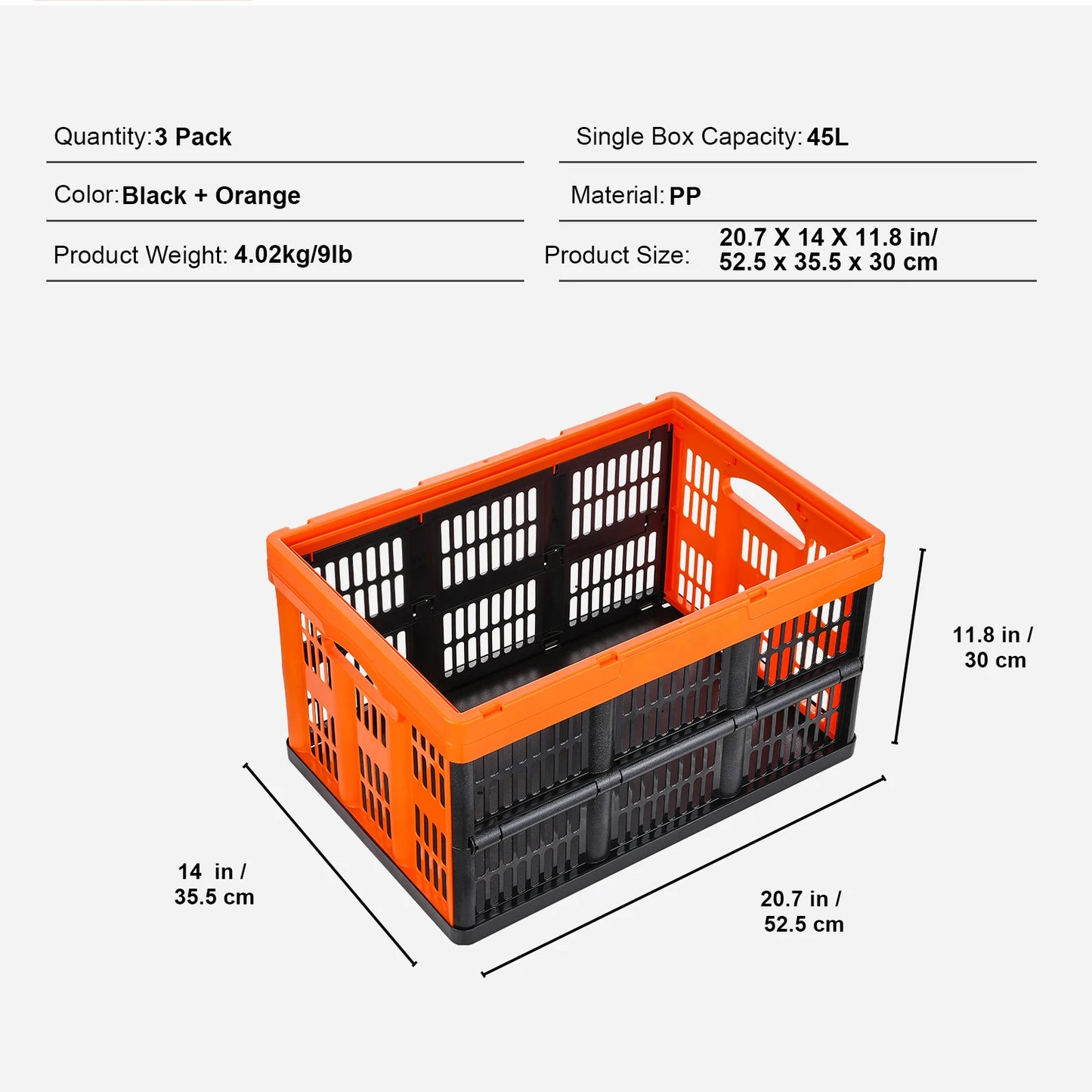 SucceBuy 45L 3/6 Pack Plastic Collapsible Storage Basket Folding Bins with Handles Stackable Containers for Clothes Grocery Toys