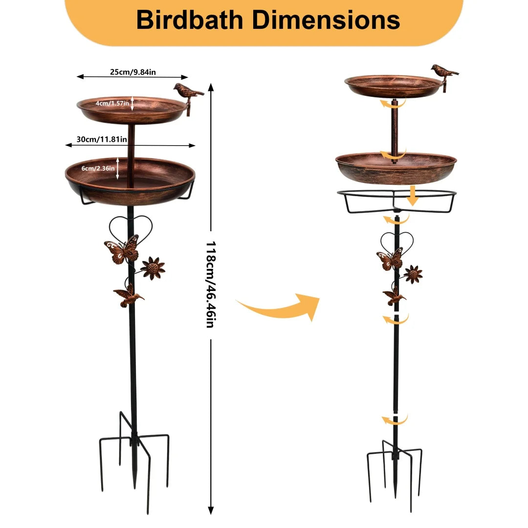 Outdoor Double-Layer Bird Feeder Birdbaths Bowl Freestanding Bird Bath Stand for Garden Yard Patio Decor with 5-Pronged Base