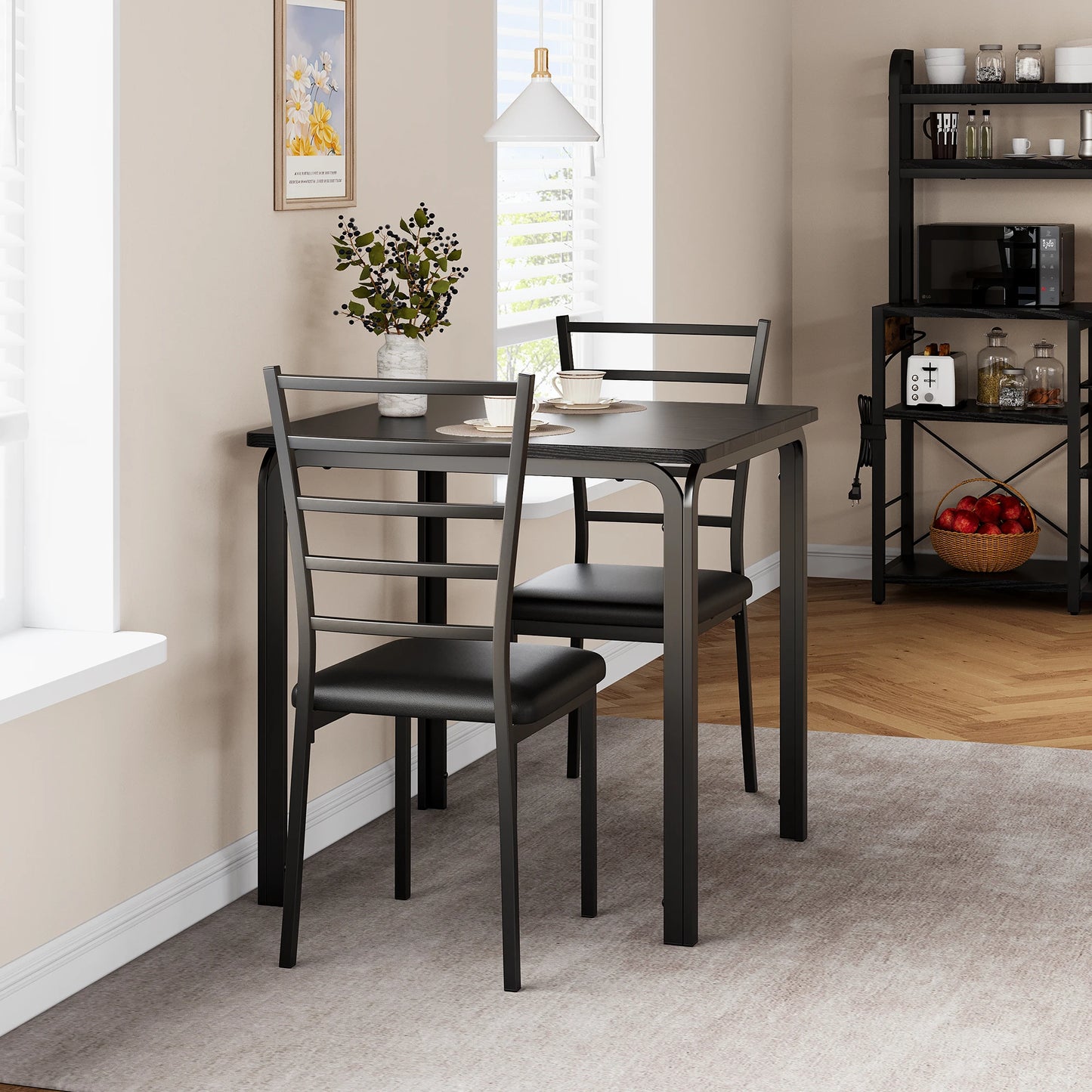 3-Piece Modern Square Dining Table Set for 2  Space-Saving Table & Chairs – Sturdy Metal Frame for Small Apartments, Kitchens or Breakfast Nooks