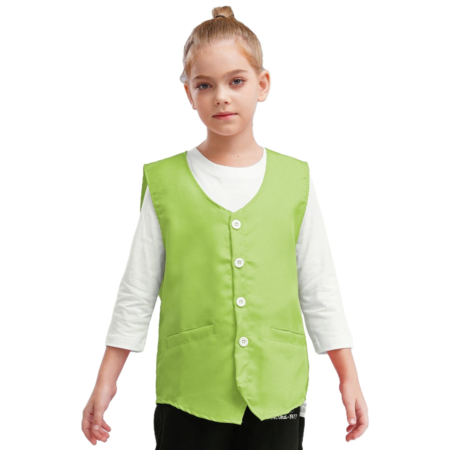 Kids Boys Girls Button Volunteer Vest Solid Color V Neck Sleeveless Waistcoat Volunteers School Camp Activities Uniform