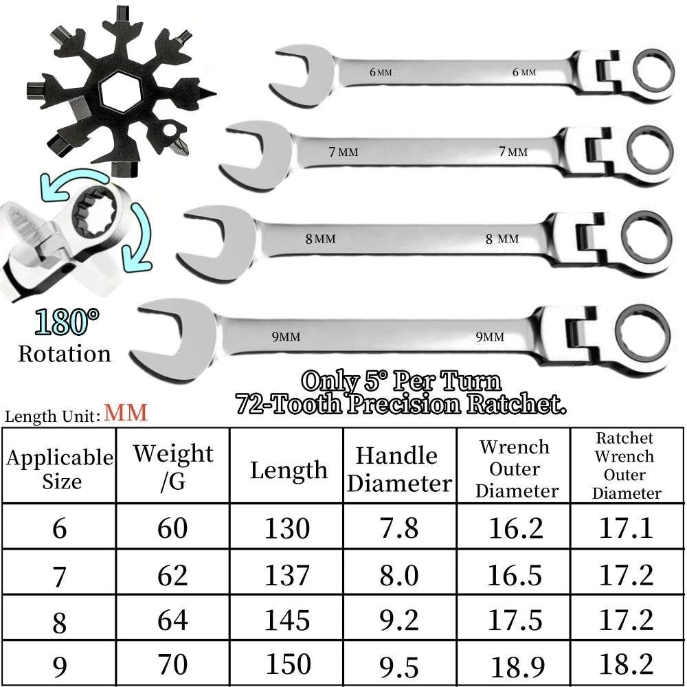 Flexible Ratcheting Combination Wrench Set,6-17mm Metric Key Wrench Ratchet Spanner Metric Hand Tool Sets,Car Repair Tools