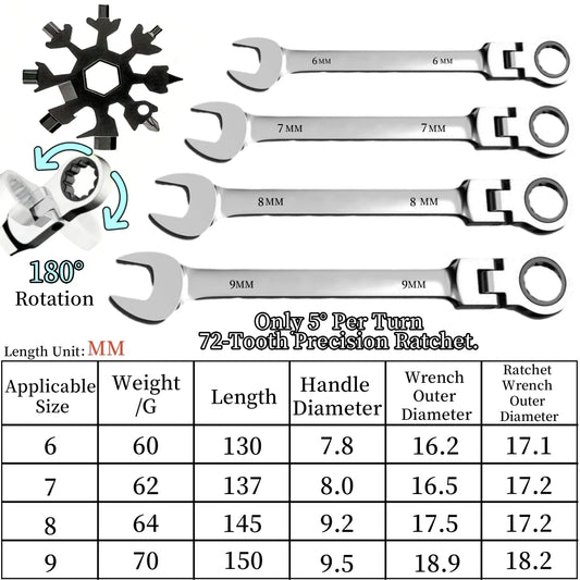 Flexible Ratcheting Combination Wrench Set,6-17mm Metric Key Wrench Ratchet Spanner Metric Hand Tool Sets,Car Repair Tools