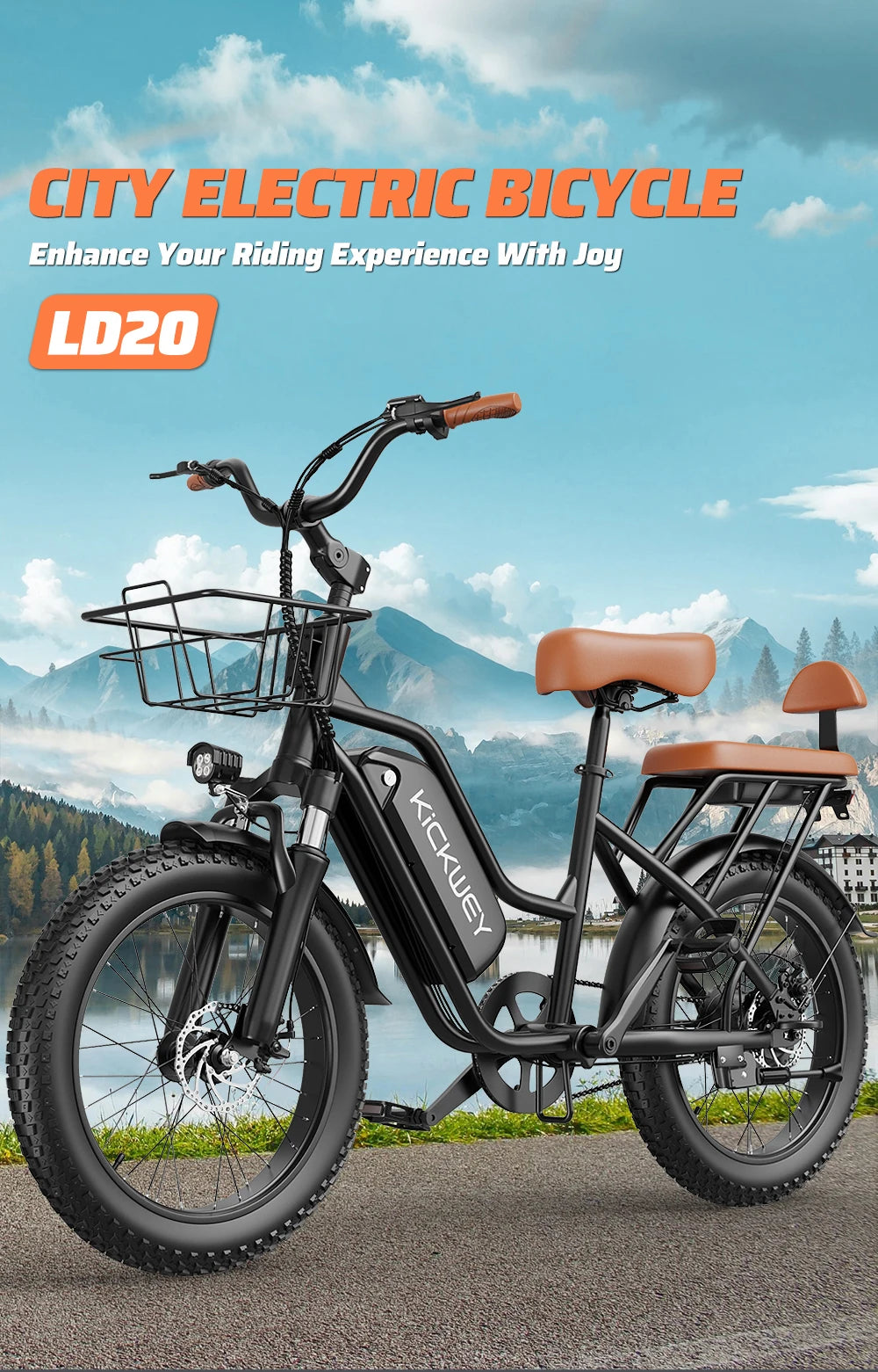 Kickwey LD20 Adult Electric Bike 1500w 32MPH 48V20ah Mountain Electric Bicycle 20 Inch Fat Tire Motorcycle E Bike