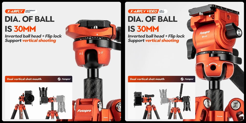 Fotopro X-Airfly Video Carbon Fiber Tripod 164CM Portable Travel Tripod for Camera with  Ball Head Fluid Head  Flip Lock