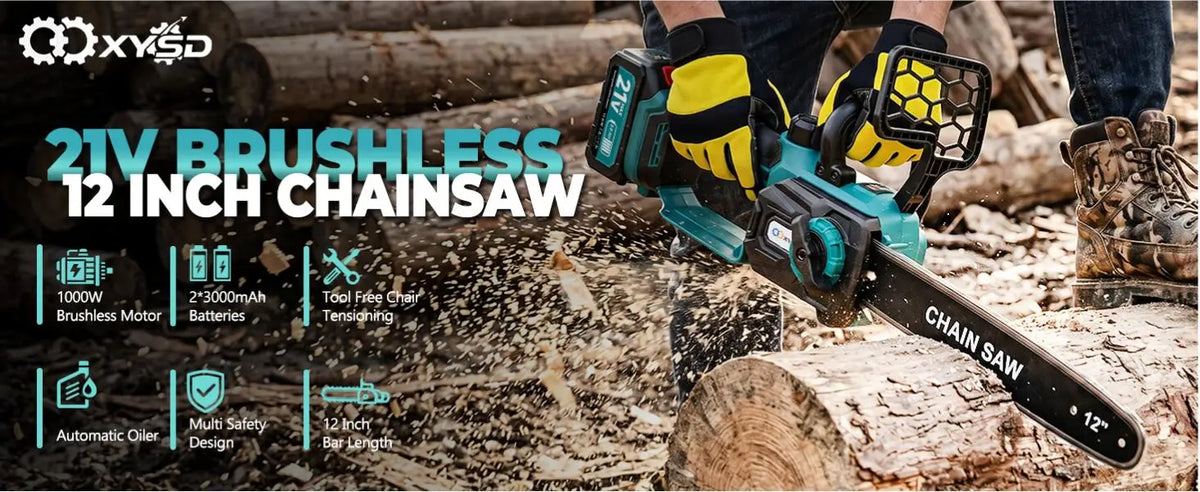 XYSD 12 in Electric Chainsaw Cordless, 21v ,2x3000mah Battery Handheld Chainsaw for Tree Trimming Electric Tree Trimmer Saw