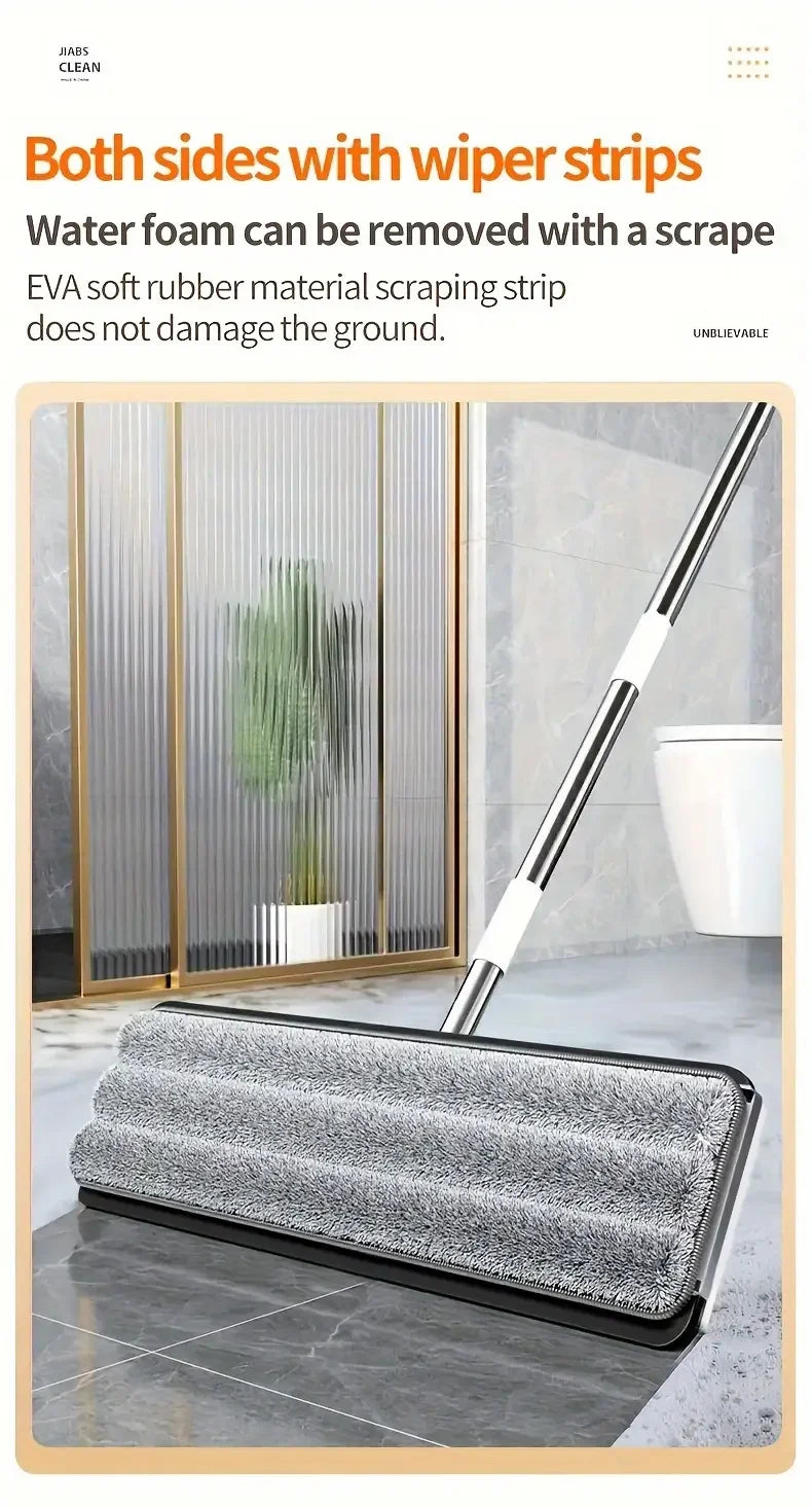 Joybos Ultra-Slim Flat Mop and Bucket System, Hands-Free Wash & Dry Floor Mop Set with 2 Microfiber Pads, 360° Swivel Mop with Squeegee Edge for Hardwood Tile Laminate