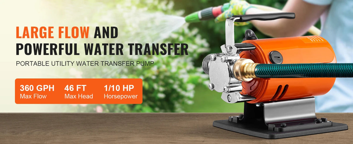SucceBuy Water Transfer Pump 120V AC 360GPH 1/10 HP Portable Electric Utility Pump for Garden, Rain Barrel, Pool, Pond, Aquarium