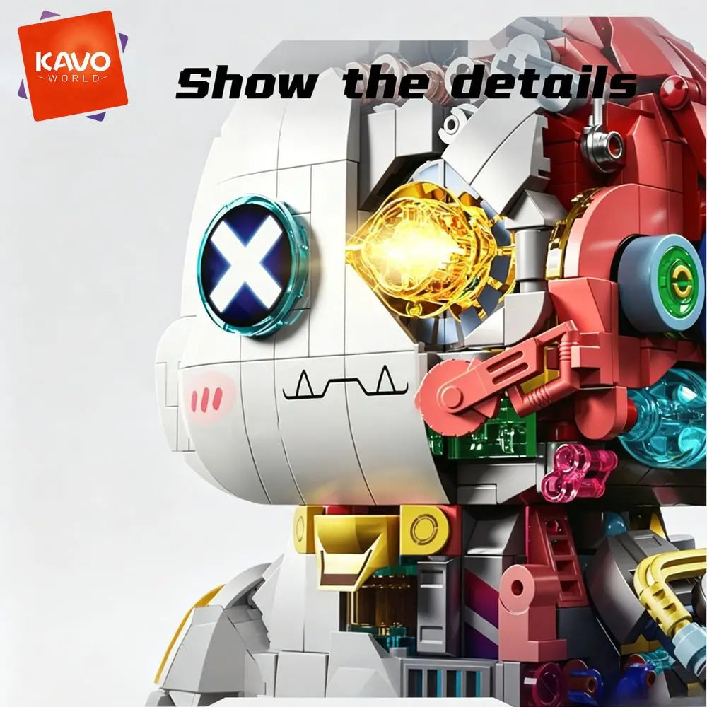 KAVOWORLD 1377pcs Mecha Technical Rabbit Building Blocks Set Cyber Bunny Model Kit Mechanical Animal Building Bricks Robot Bunny Figure Cyborg Toy Tech Bunny LED Light Up Glow in Dark Collectible Display Posable Joints DIY As