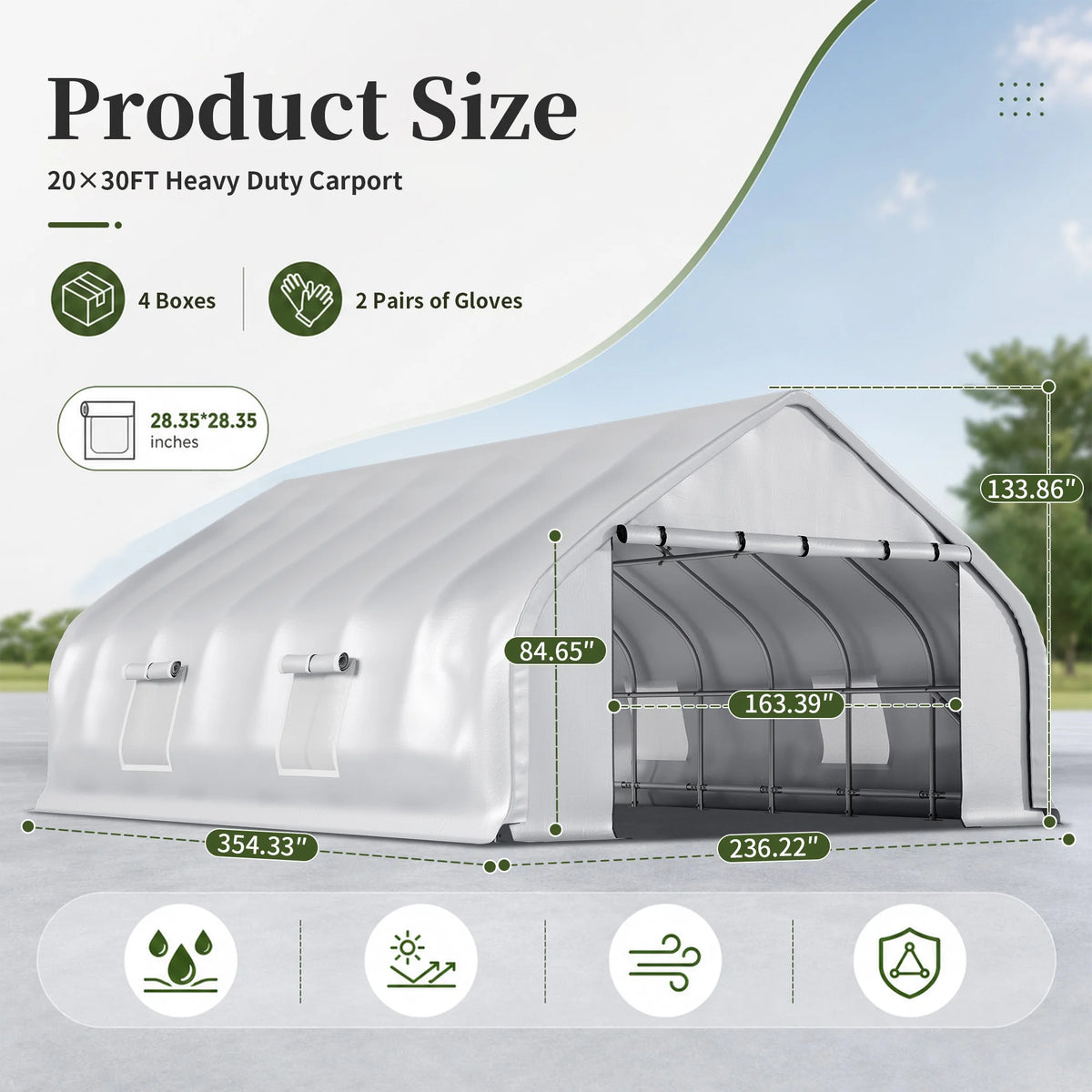 Polar Aurora 20x30 FT Heavy Duty Curved Carport, Portable Car Tent Garage with Reinforced Galvanized Steel Frame, Enclosed Car Port Canopy with Roll-Up Windows & Doors for Truck, Boat, Silver