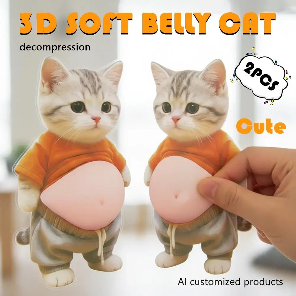 3D Kawaii Cat Belly Sticker Cute Kitten Silicone Self-Adhesive with Orange Outfit Pink Background for Phone Decor