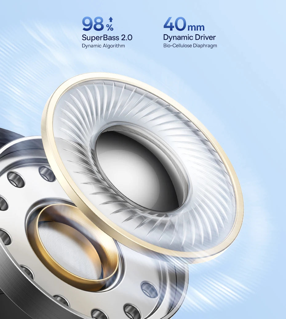 Baseus ANC Wireless Headphones 98% Adaptive Hybrid Noise Cancelling Headsets Hi-Res LDAC Headphone Bluetooth 6.0