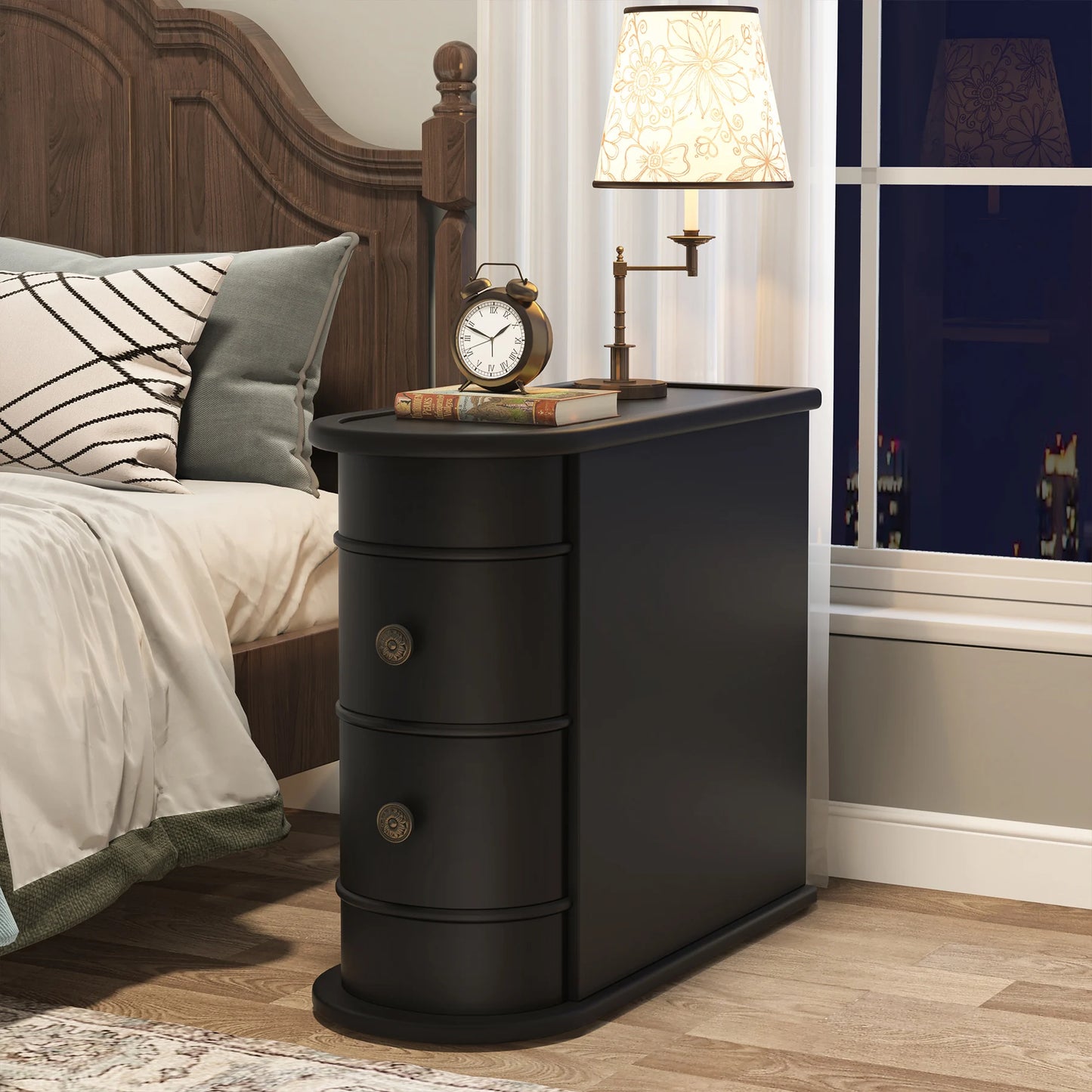 Tribesigns End Table Round Solid Wood Sofa Bedside Narrow Bedroom Side Table Nightstand with Drawer