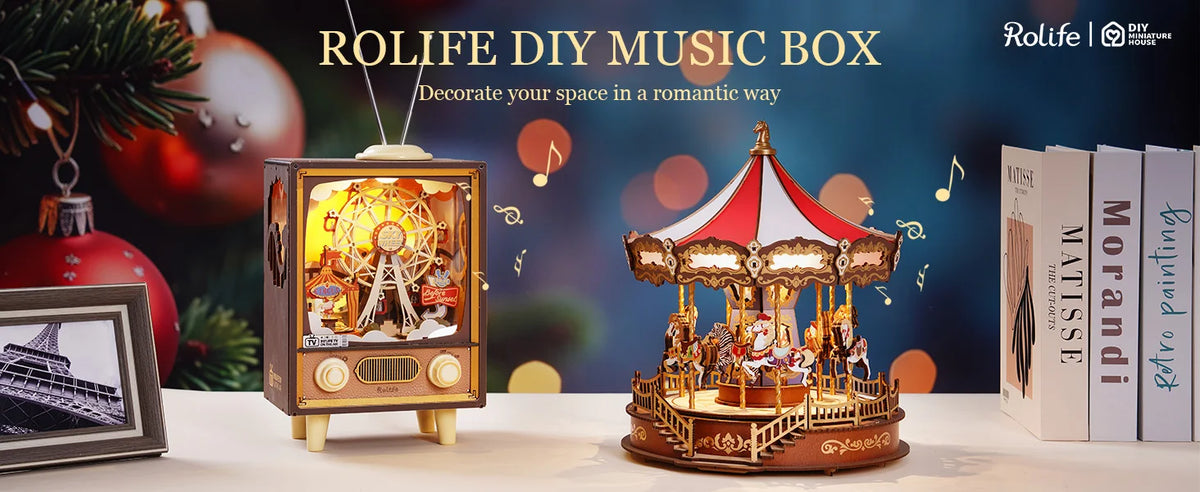 Robotime 3D Wooden Puzzle Carousel Music Box With LED Lights Gear Model Building Construction Craft Kits Xmas Gifts for Adult