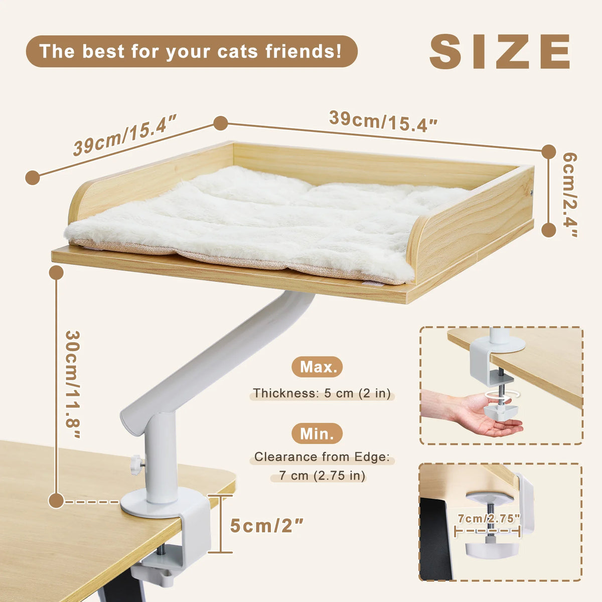 PAWZ Road Adjustable Cat Desk Bed With Plush Hammock