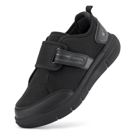FitVille Diabetic Shoes for Men Extra Wide Hook and Loop Walking Shoes for Elderly for Swollen Feet Foot Pain Relief Neuropathy