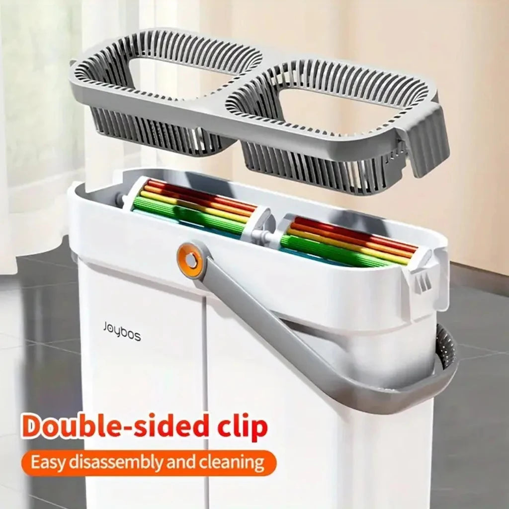 Joybos Ultra-Slim Flat Mop and Bucket System, Hands-Free Wash & Dry Floor Mop Set with 2 Microfiber Pads, 360° Swivel Mop with Squeegee Edge for Hardwood Tile Laminate