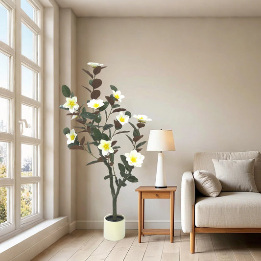 Artificial Magnolia Tree, Realistic Faux Plants In Pot, Magnolia Tree In Pot, Tree Indoor With Blooming Flowers And Leaves For G