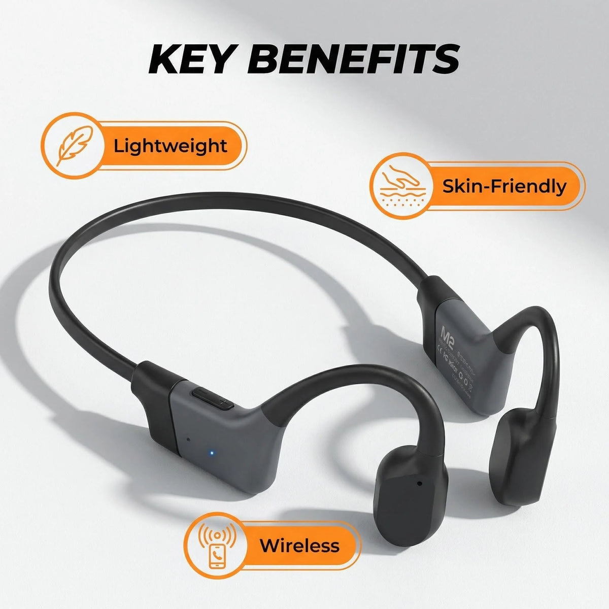 Open-Ear Bone Conduction Bluetooth Earphones Wireless Sports Headset, 20H Long Battery Noise Cancelling Mic, Lightweight Comfort Fit for Running Cycling Gym