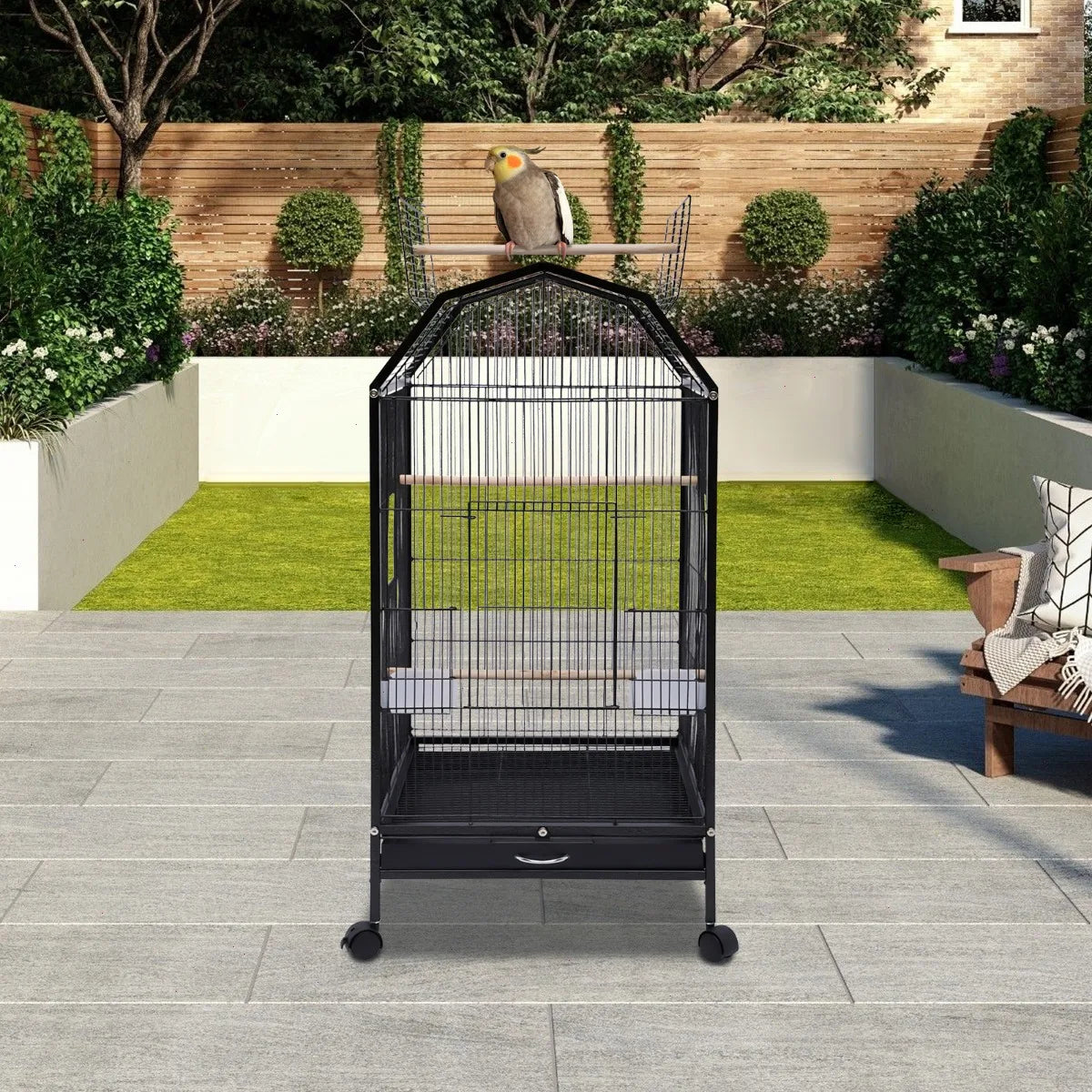 Parrot Cage, Bird Cage, Large Bird Cage with Sturdy Iron Frame, 360 Degree Full View, Anti-Rust & Non-Toxic, Spacious 18.1x18.1x39.9 Inch, for Cockatiel, Lovebird