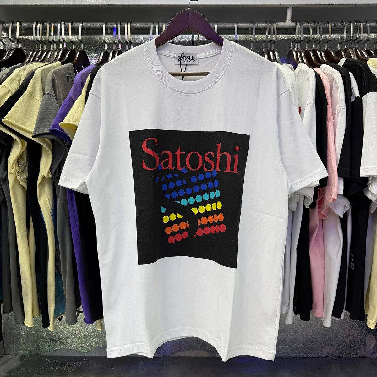 Free shipping New Satoshi Nakamoto fashion T-shirt hotfix rhinestone and Printed with Washed Oversized 100% cotton Men Women T-shirts Y2K Fashion streetwear