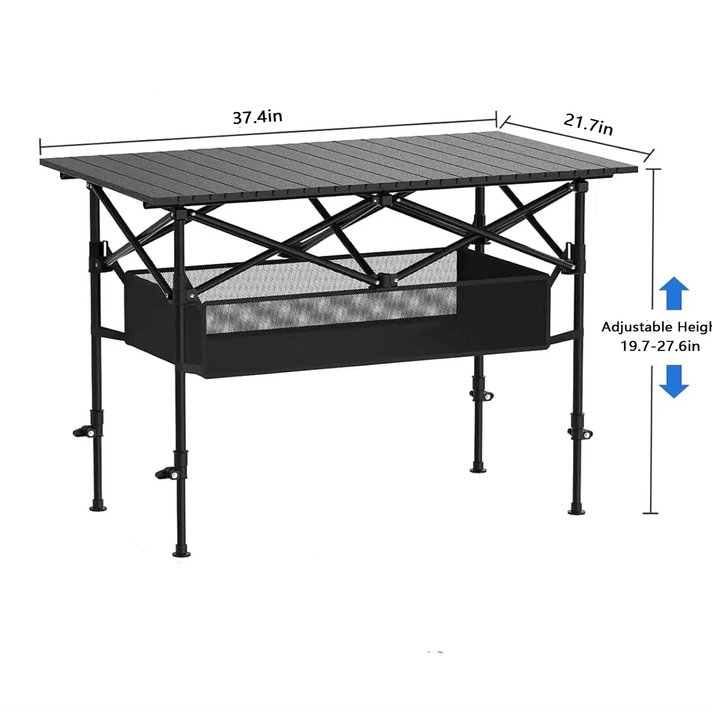 Portable Folding Outdoor Table, 95cm/120cm Lightweight Camping Table with Mesh Storage Shelf, Waterproof Scratch-Resistant Top, Carry Bag Included for Picnic, Beach & RV