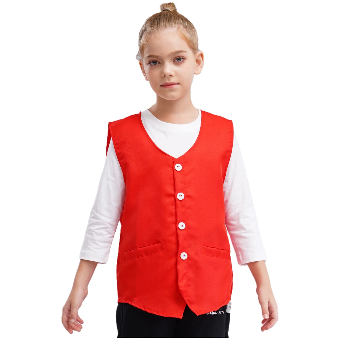 Kids Boys Girls Button Volunteer Vest Solid Color V Neck Sleeveless Waistcoat Volunteers School Camp Activities Uniform