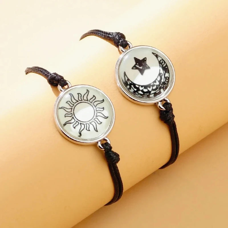 New Moon and Sun Love Time Gem Glow Couple Bracelet - Hand-woven Rope for Couples