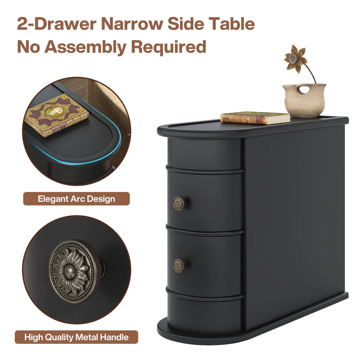 Tribesigns End Table Round Solid Wood Sofa Bedside Narrow Bedroom Side Table Nightstand with Drawer