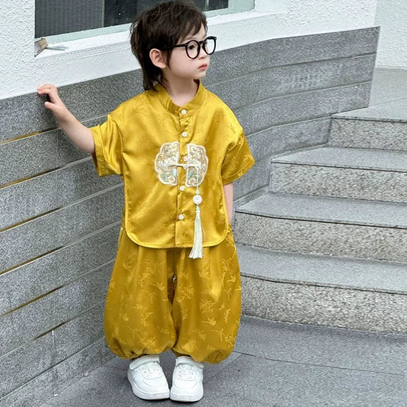 Fashion Baby Tang Costume Tops Pants Two-piece Set Boy Outfit Casual Children's Sets Summer Tweens Boys Hanfu Suit Kids Clothing