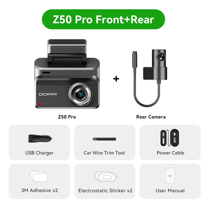 DDPAI Z50 Pro Dash Cam 4K Car DVR 3"IPS Screen 5GHz WiFi GPS ADAS 24H Parking Monitor Front and Rear Dashcam Car Camera