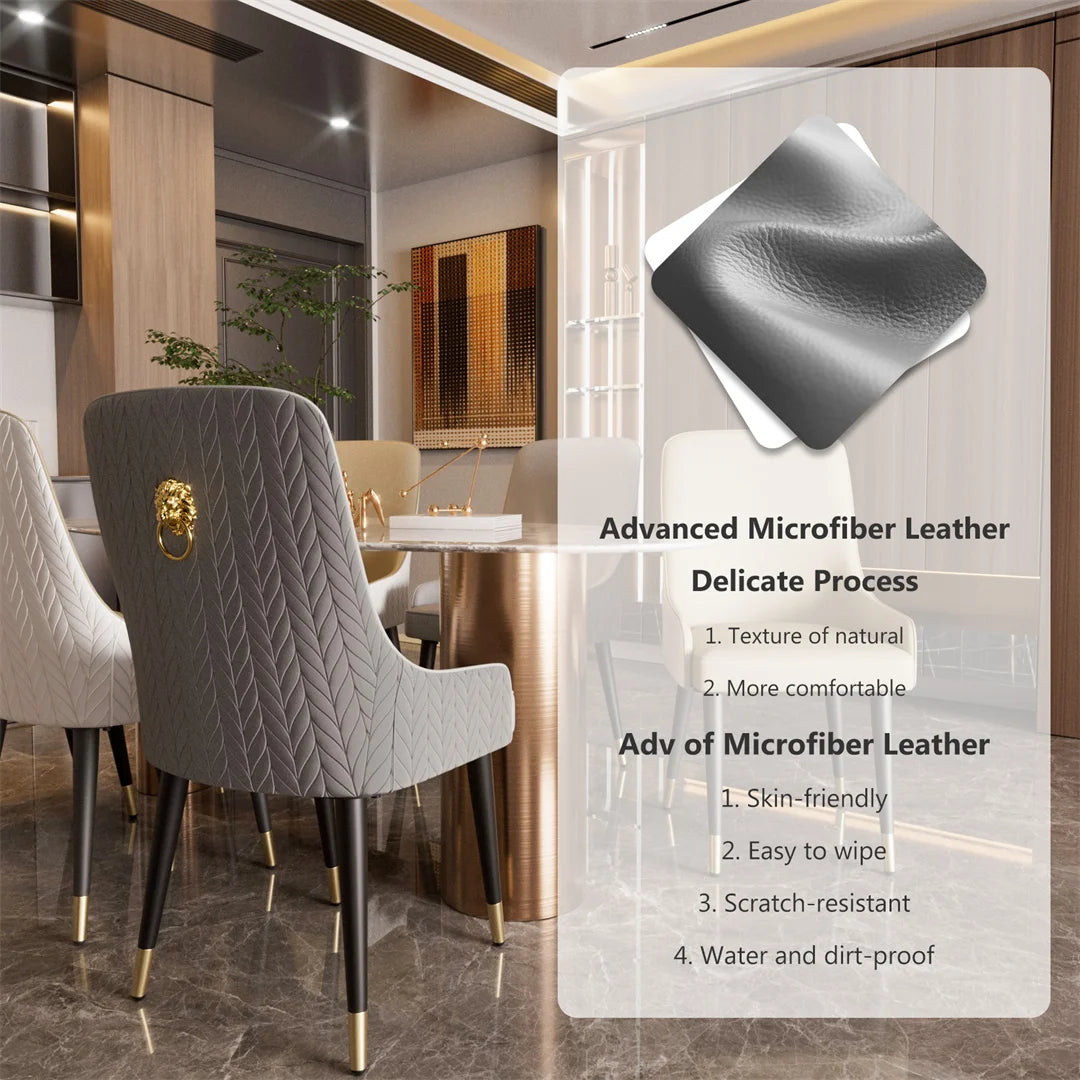 LUVODI Dining Chairs Set of 2 Luxury Microfiber Leather Leisure Chair with Lion Knocker Kitchen Table Chairs for Restaurant