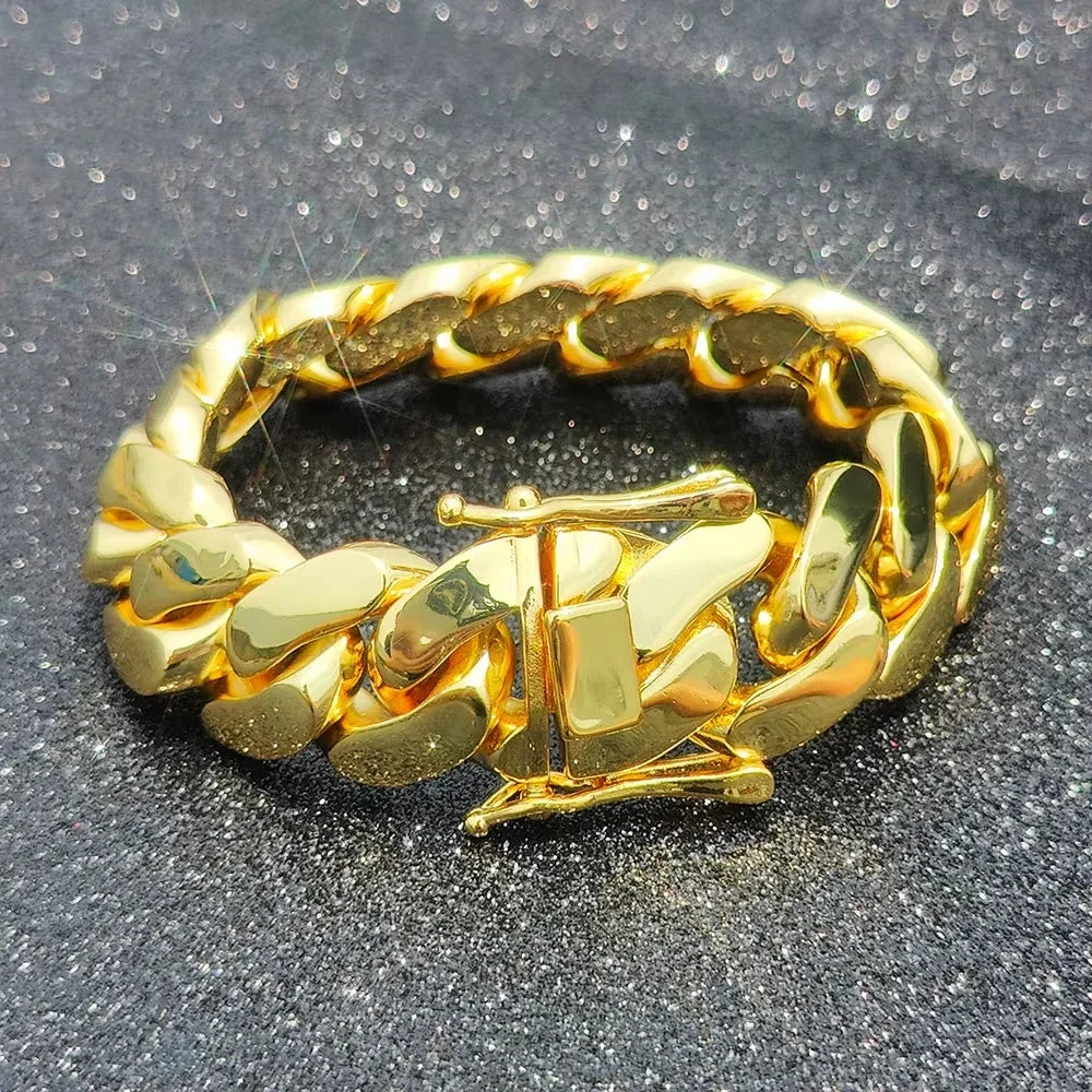 Men's 18-22mm Cuban Link Bracelet Hip Hop Heavy Brass Miami Cuban Link Chain Chunky Bracelet Jewelry For Boy Gift Drop Shipping