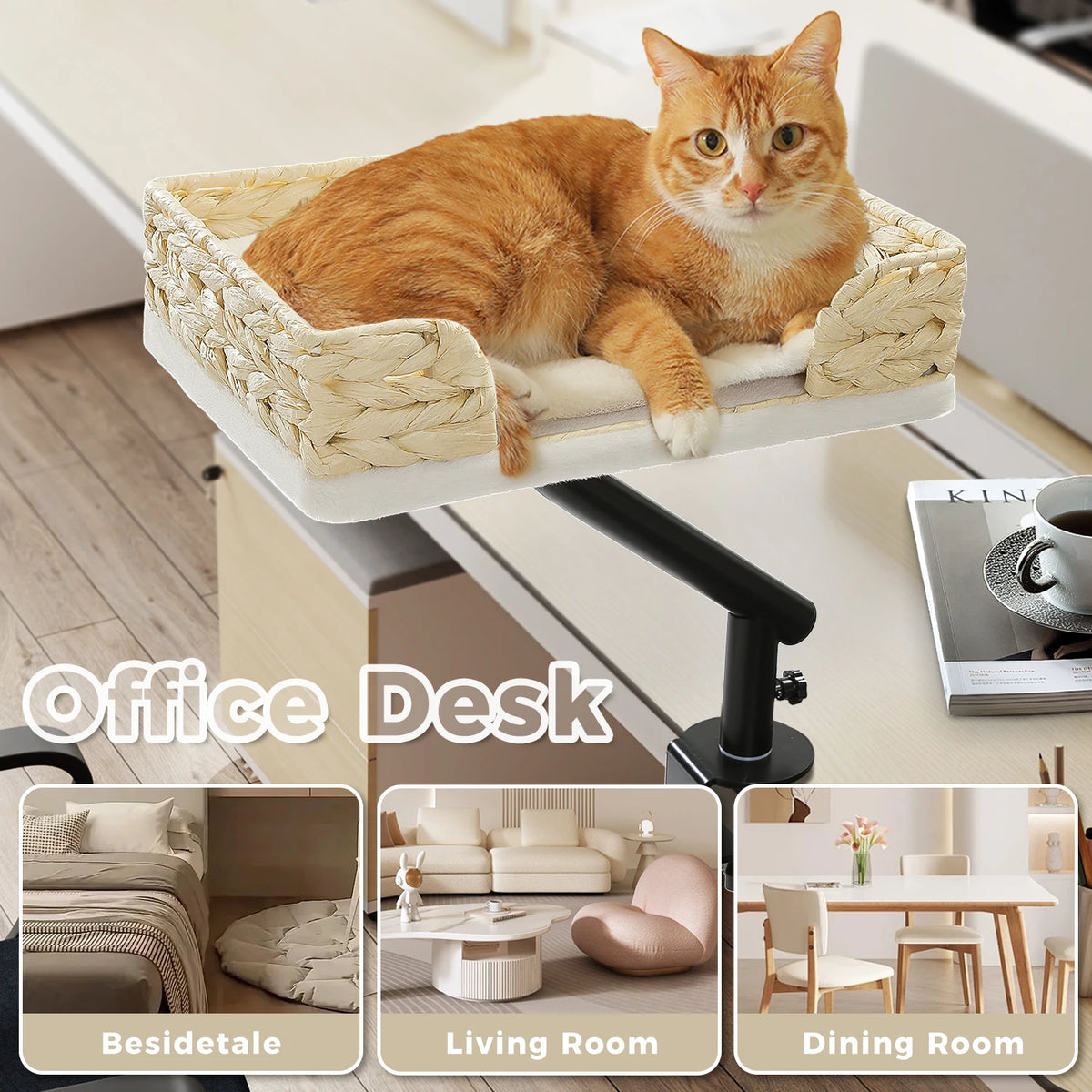 PAWZ Road Adjustable Cat Desk Bed With Plush Hammock