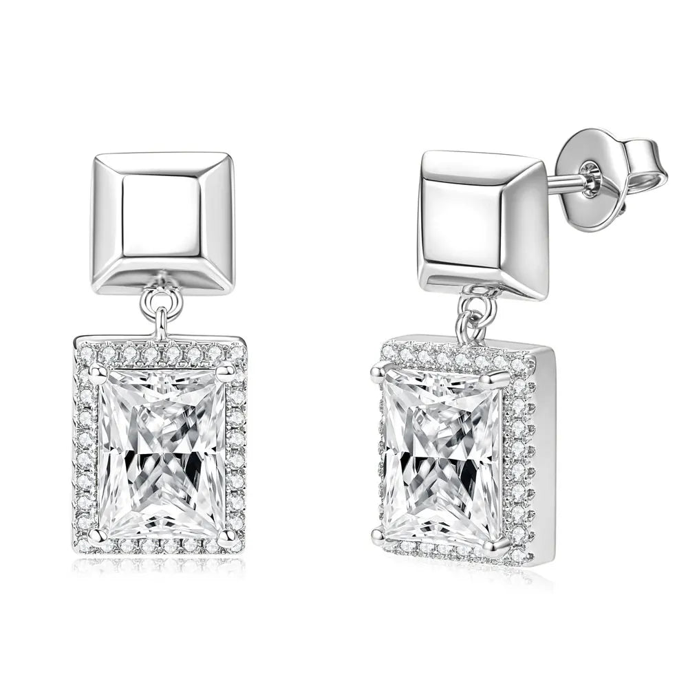 OXTAO Brilliant Geometric Stud Earrings for Women 14K Gold Filled 6x8mm Moissanite Drop Earrings Fashion Wedding Party Gift