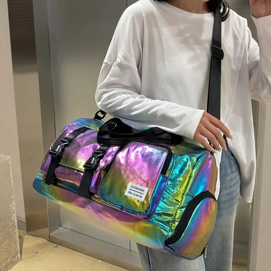 Large Capacity Women'S Nylon Travel Duffel Bag,Weekender Gym Tote with Shoe Compartment, Versatile Sports & Fitness Carry-On