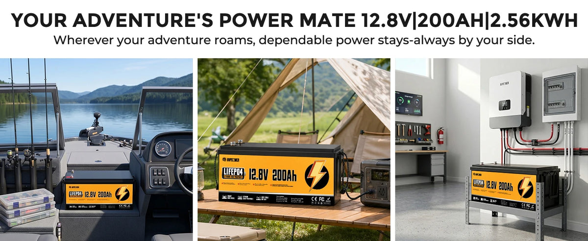 RVPOZWER LiFePO4 Lithium Battery 12V 100Ah 200Ah 1280WH 2560WH Built-in 200A BMS 25000Cycles for RV Boat Portable Rechargeable