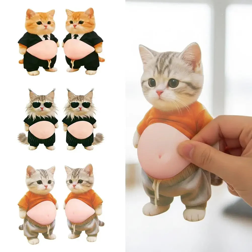 3D Kawaii Cat Belly Sticker Cute Kitten Silicone Self-Adhesive with Orange Outfit Pink Background for Phone Decor